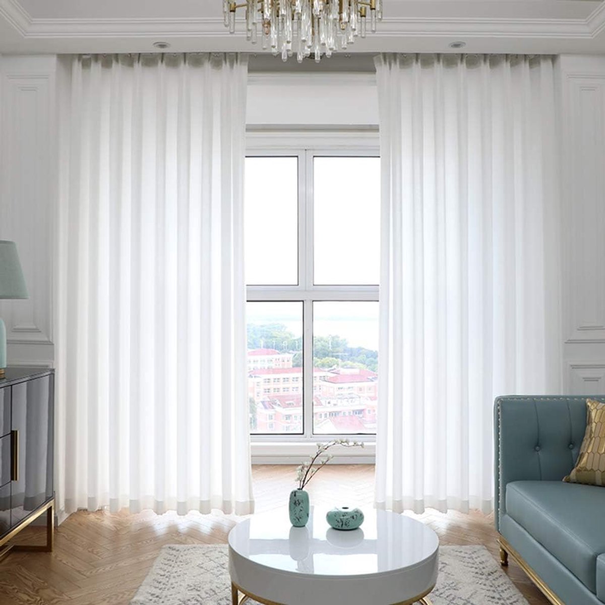 Blad/gordijn, wit/geborduurd/pure gordijnen, tule/balkon/slaapkamer/lichtfiltering/venster/gordijnen/haken top-wit. 350 * 270cm