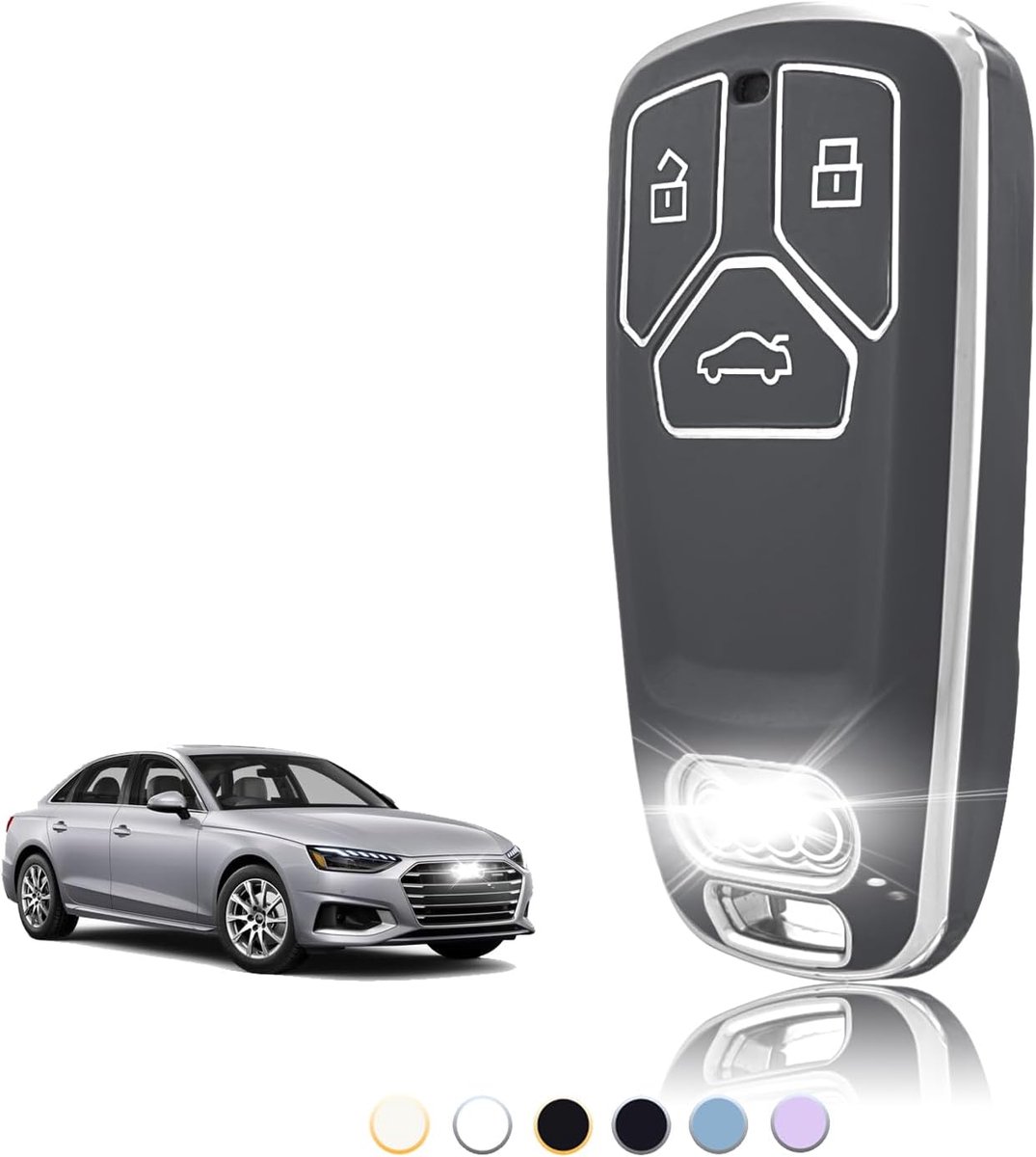 Sleutelhoes TPU, Autosleutelhoes Geschikt voor Audi A4 S4 RS4 B9 A5 S5 RS5 F5 A3 A6 A7 A8 A4L A6L Q2 Q3 Q5 Q7 SQ5 SQ7 S7 R8 4M D5 TT TTS, Sleutel Cover Bescherming Sleutelbehuizing - Smart Key