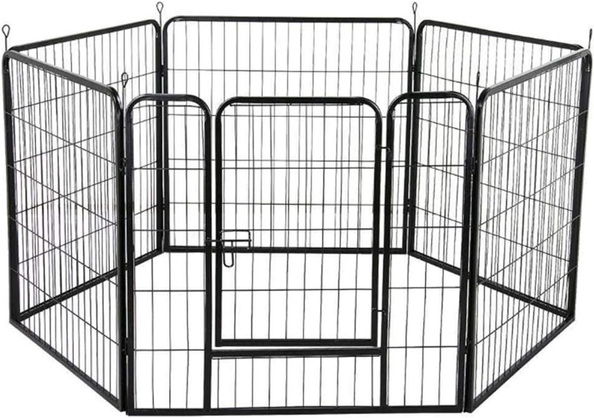 Hamerslag Koppelpennen Hondenbench Hond Puppy Ren met 6 Kennelpanelen,puppyhuis voor honden konijnen kleine huisdieren met deur 60 x 80 cm Kleuren zwart