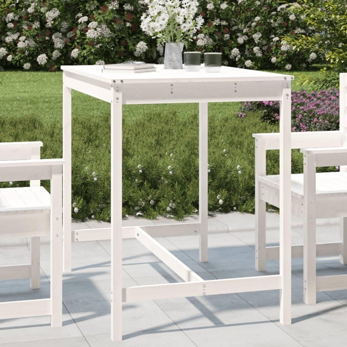 Outdoor tafel, terrastafel, tuinmeubeltafel, tuintafel, wit, 121 x 82,5 x 110 cm, massief grenenhout, voor gazons, tuinen, terrassen