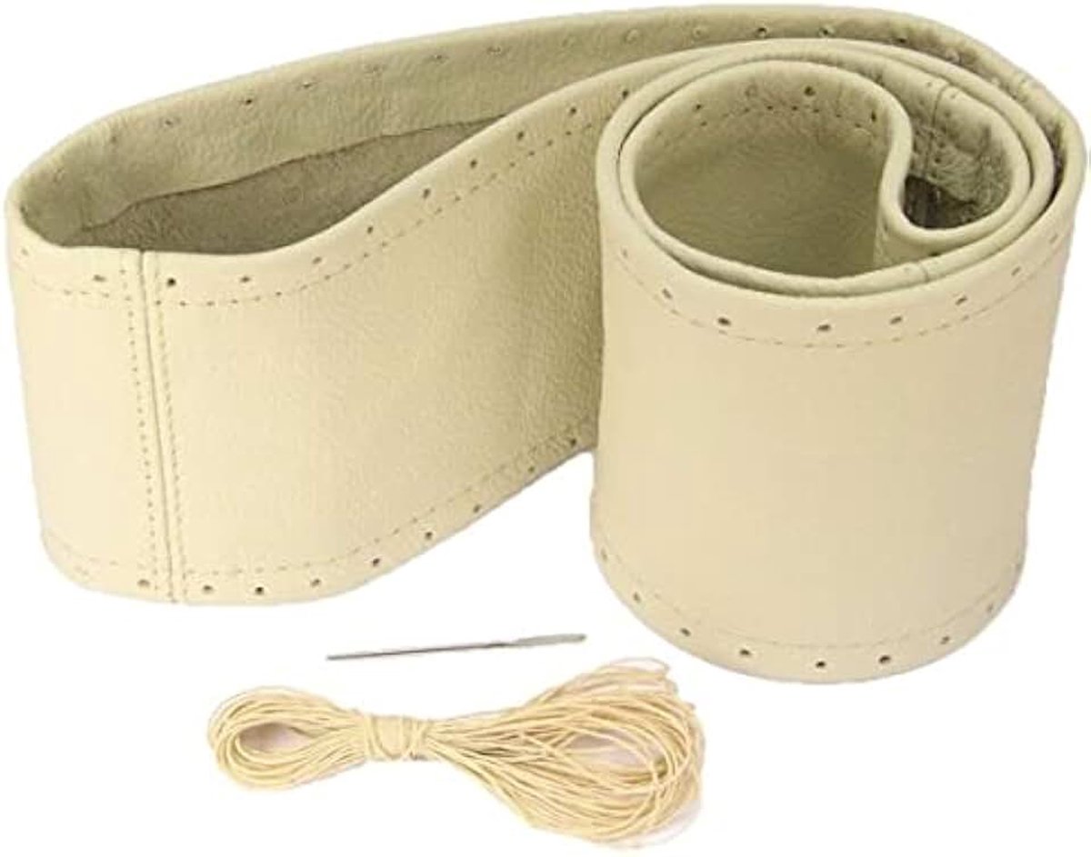 Stuurhoes crème beige echt leer veters stuurwiel beschermer 37 38 39 cm