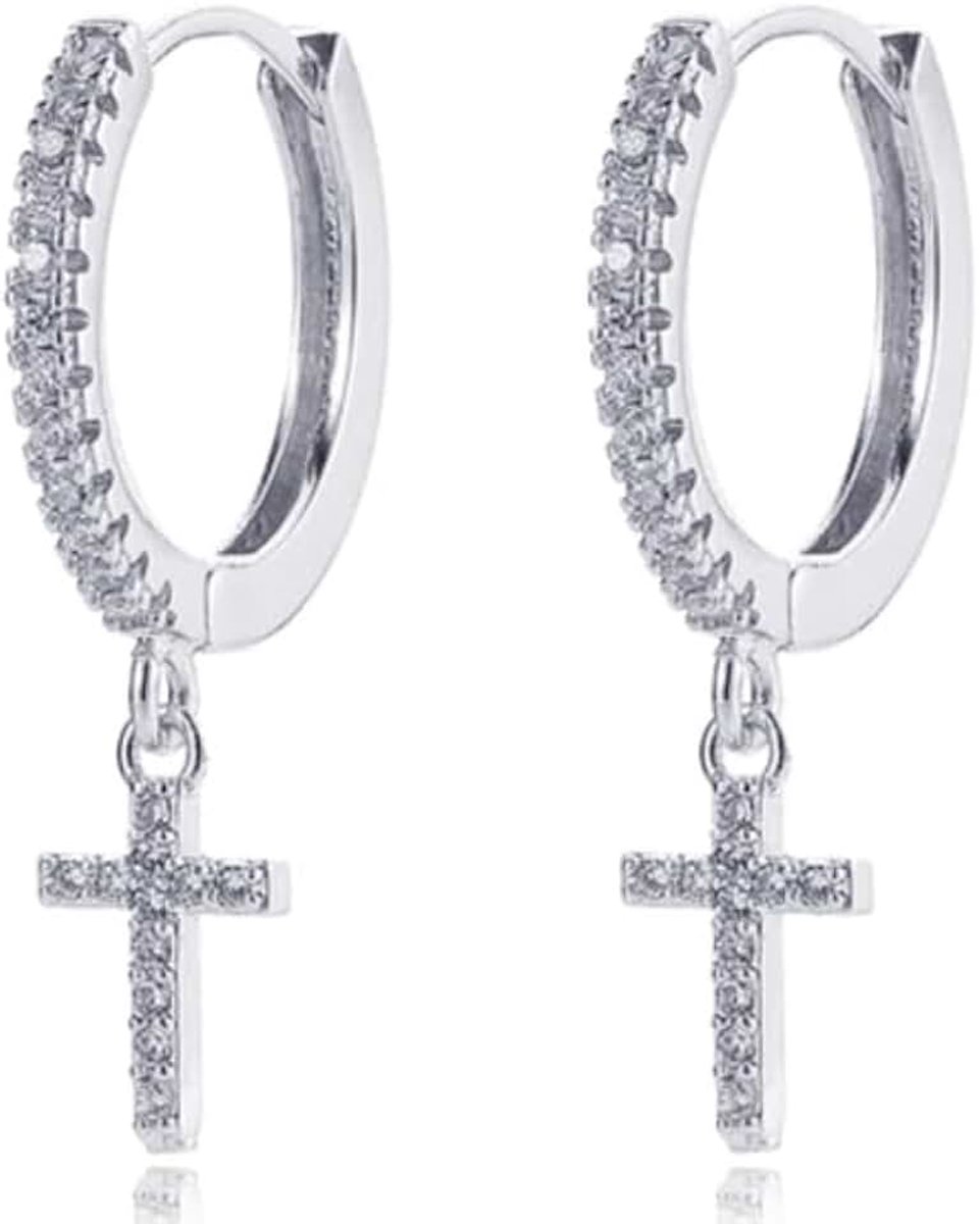 Oorringen met Kruis Hanger - Cross Silver