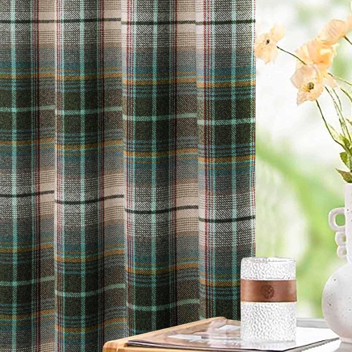 Always4u 100% ondoorzichtig gordijn, geruite gordijnen met ringen, warmte-isolerende verduisteringsgordijnen voor slaapkamer, klassieke tartan-gordijnen, wollook, vintage, meerkleurig, verpakking van