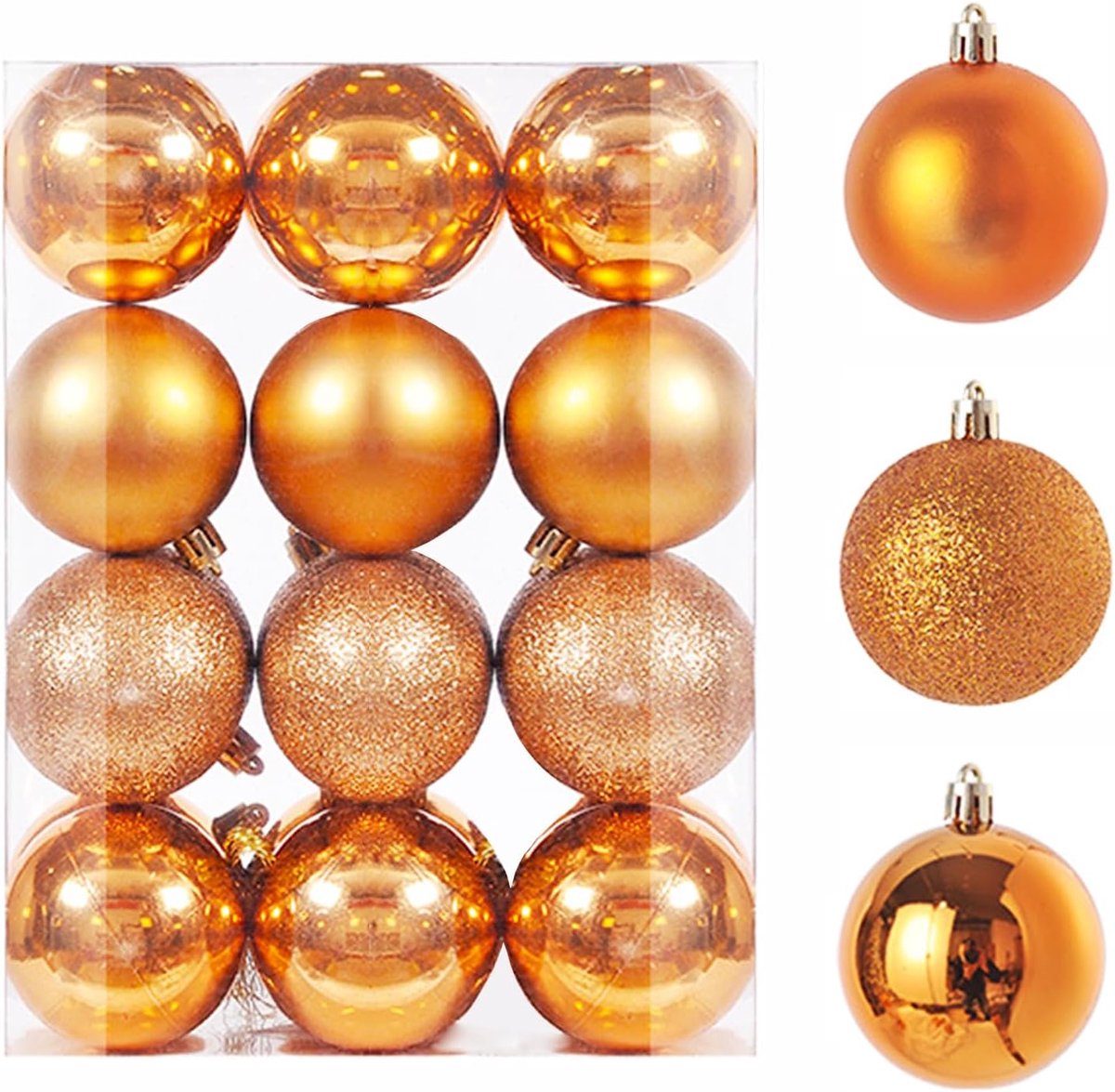 Kerstballen, ornamenten voor kerstdecoraties, 3 cm, kleurrijke kerstboom, onbreekbaar, ornamenten met ophanglus voor Kerstmis en feestdecoratie (oranje)
