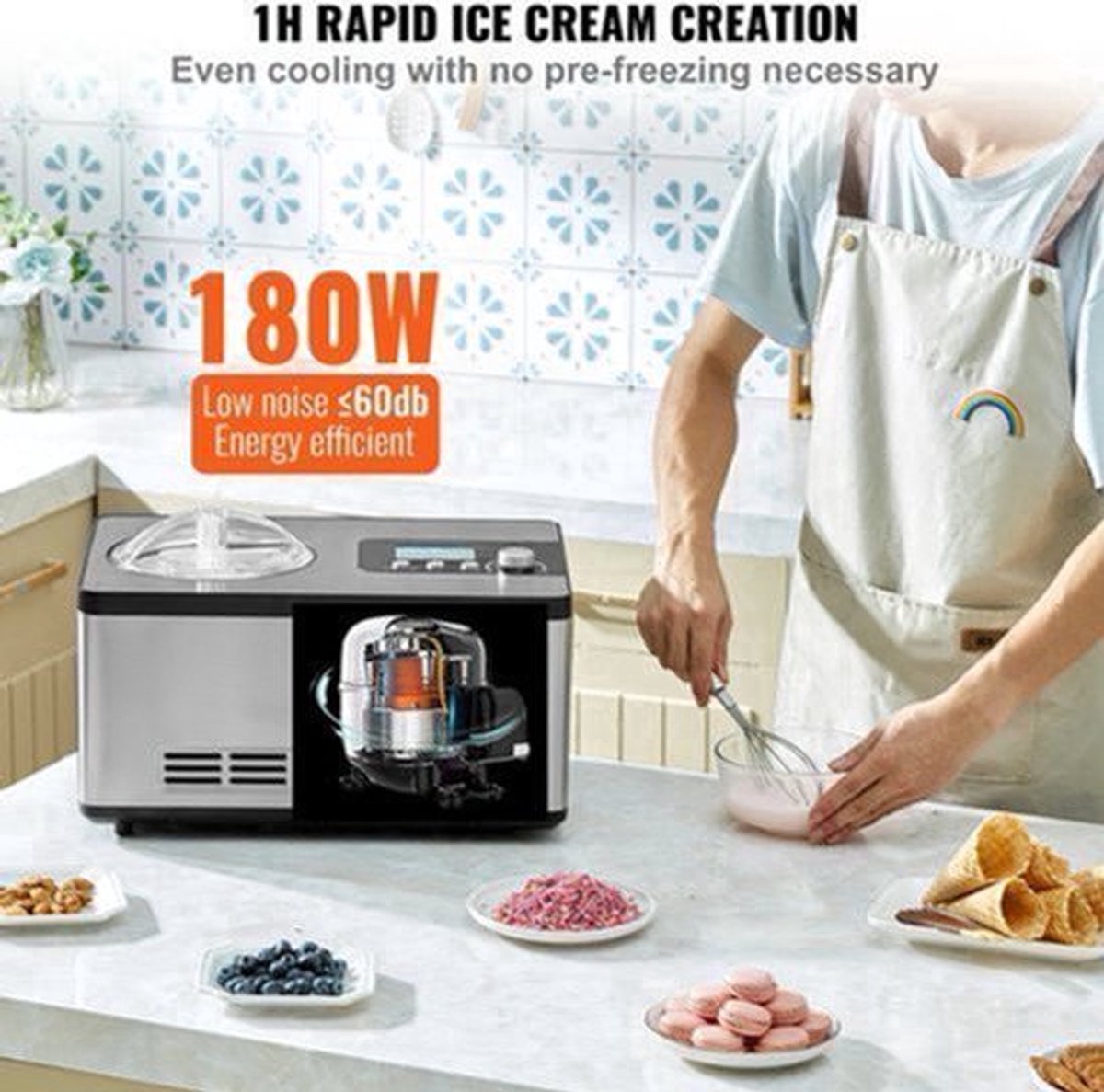 Ijsmaker - IJsmachine - Slushy Maker - IJsmachine - Smoothie Maker- Horizontaal- met Ingebouwde Compressor 2 Kwarts