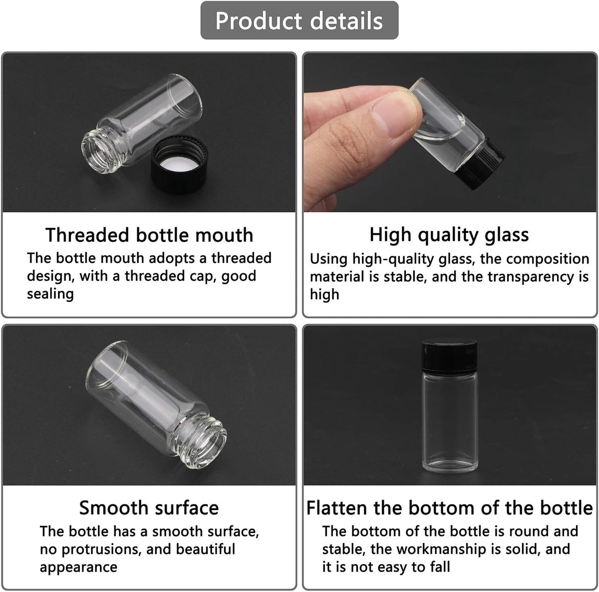 5 ml (2 oz) Duidelijke vloeibare bemonstering monster,Geneeskunde glazen fles met zwarte schroefdop 10 stuks