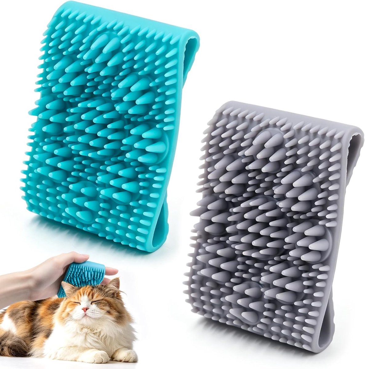 2 stuks siliconen vachtverzorgingsborstel & massageborstel voor honden en katten, zachte siliconen ontwarrende en massageborstel, 2-in-1 natte en droge borstel met ergonomische handgreep, borstel voor