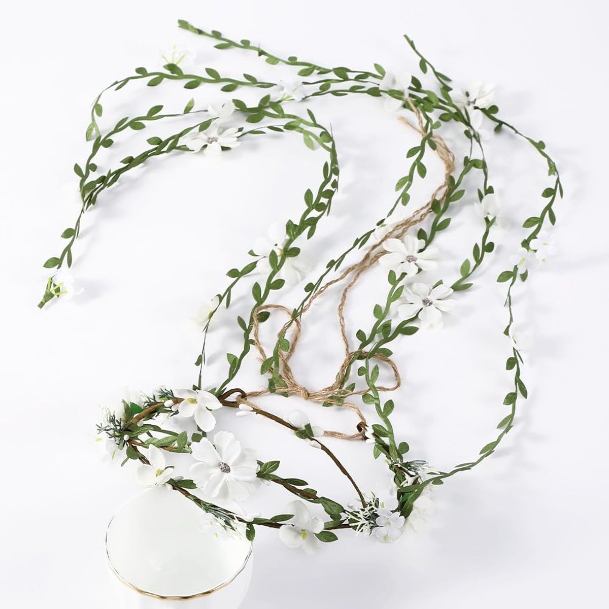 Bloemenkrans voor dames, bloemenkrans, haarband, bloemen, haarband, bruid, bloem, haarband met bladeren, hoofddeksel voor bruiloft, feest, festival, verjaardag, wit