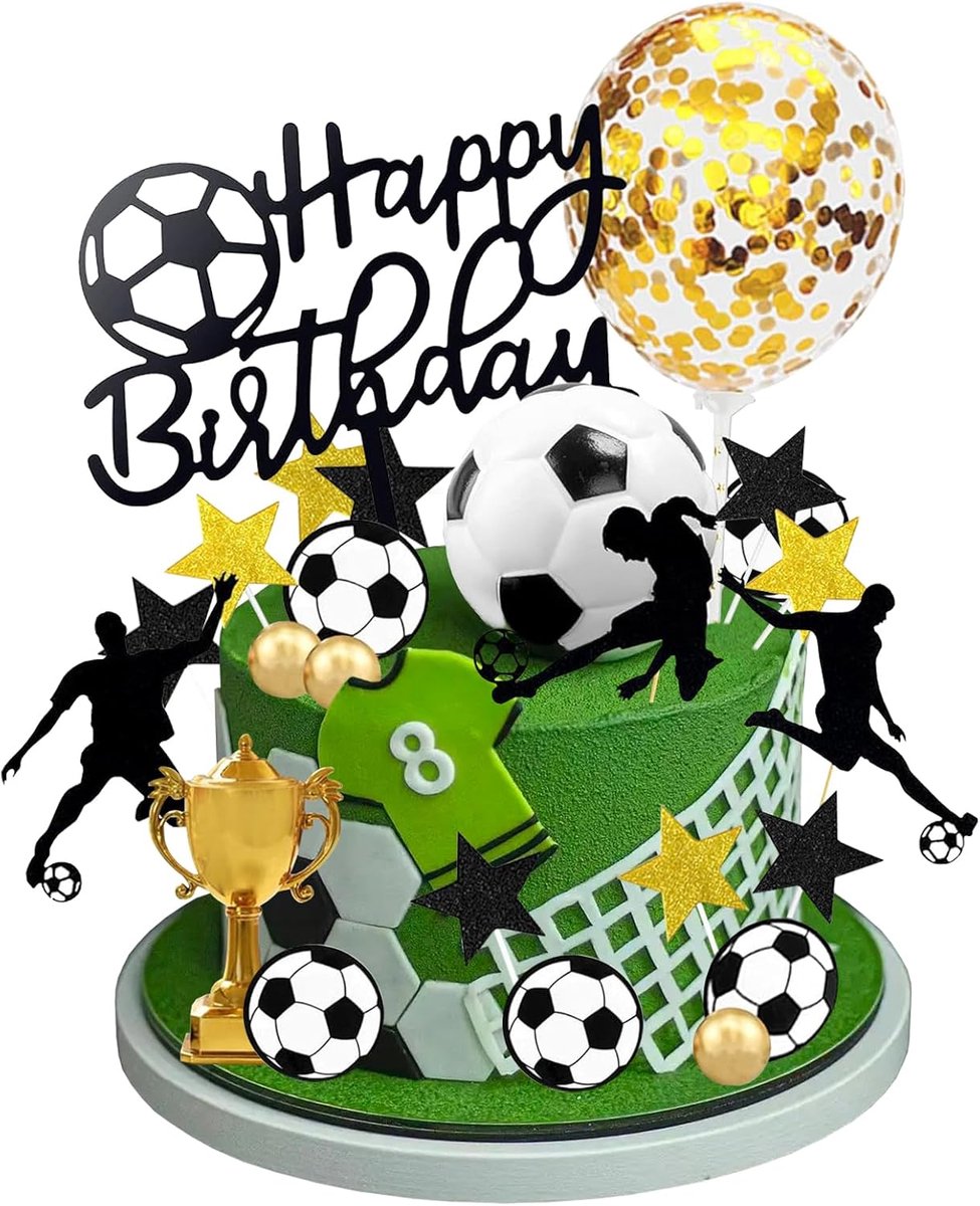 28 stuks taartdecoratie voetbal, voetbaltaartdecoraties, voetbaltaart toppers, voetbalspeler, taartdecoraties voor mannen en jongens, voetbal, sport, thema, verjaardag, feestbenodigdheden (zwart)