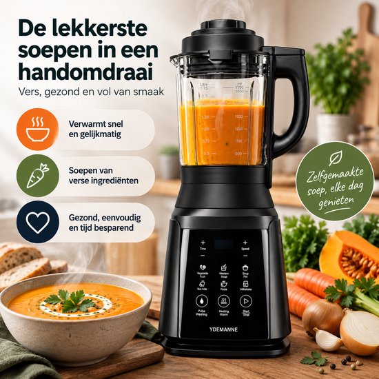 Multifunctionele Soepmaker & Blender - 1.75 Liter - 1200W - 8 Programma’s - Glazen Kan - Verwarmings- & Schoonmaak Functie van KitchenBrothers — afbeelding 3