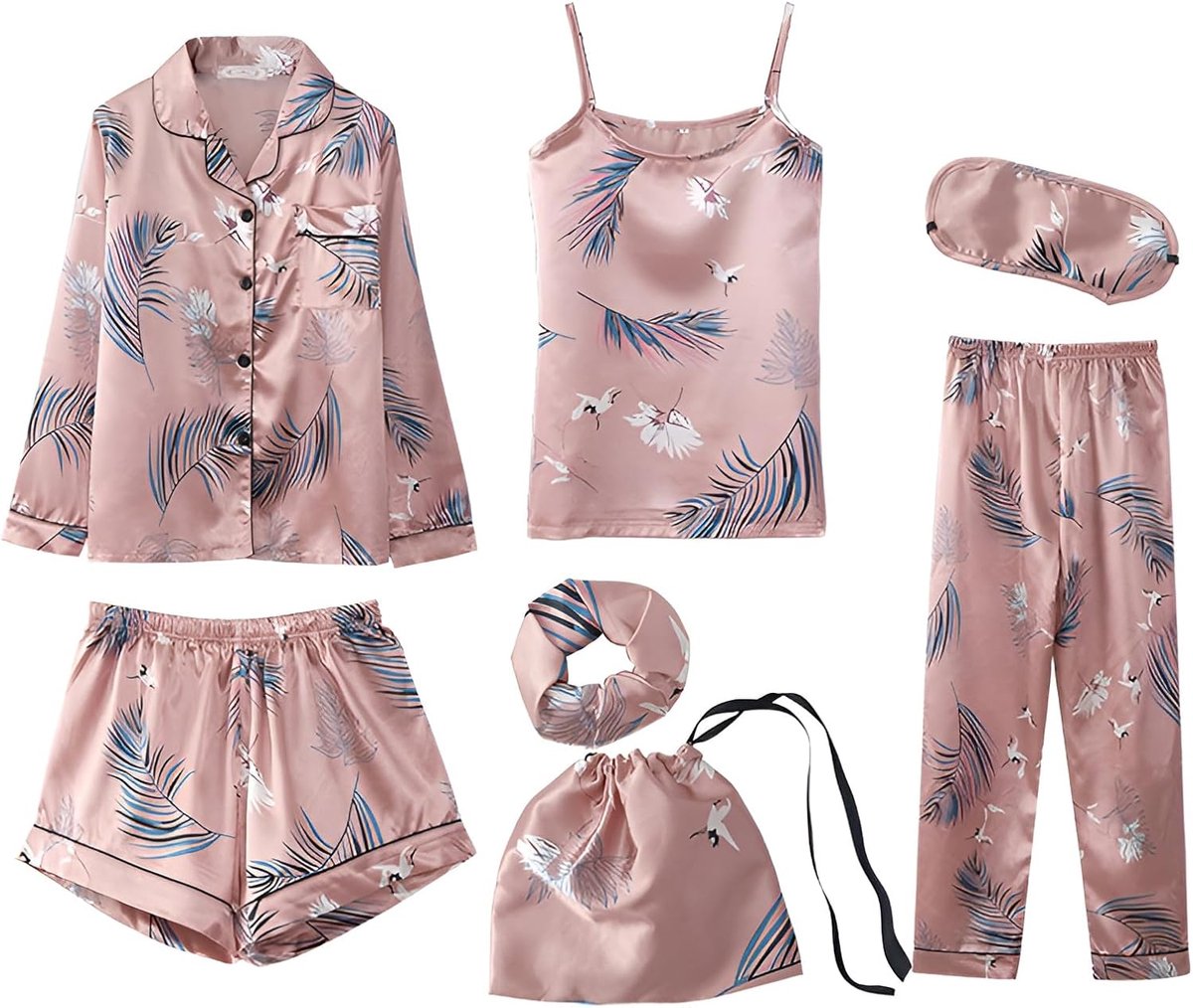 7PCS Satijnen Pyjama Set Lente Zomer Herfst Tops & Broeken Shorts Slaapkleding