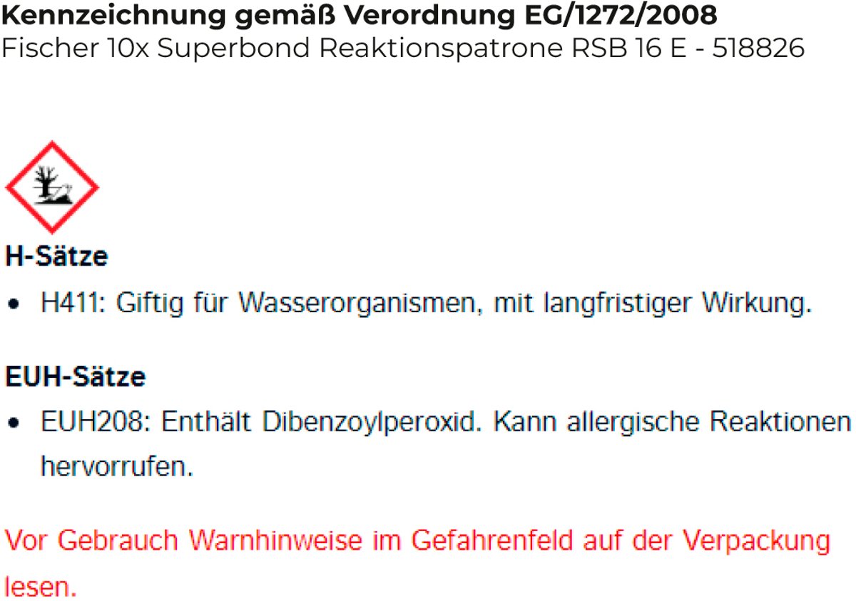 Fischer 10x Superbond Reactiepatroon RSB 16 E - 518826