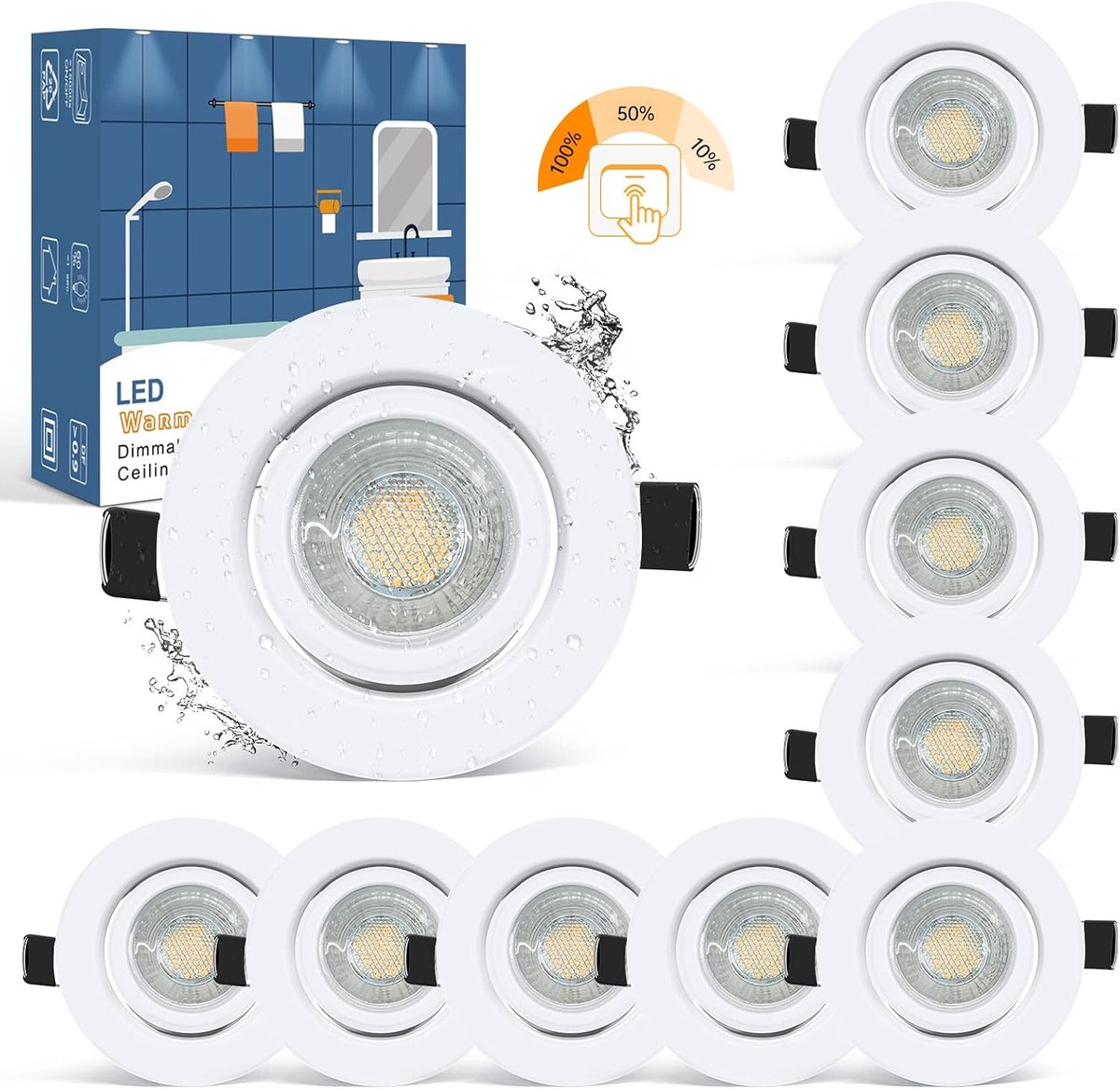wowatt 10 stuks led-inbouwspots, dimbaar, wit, 7 W, warm wit