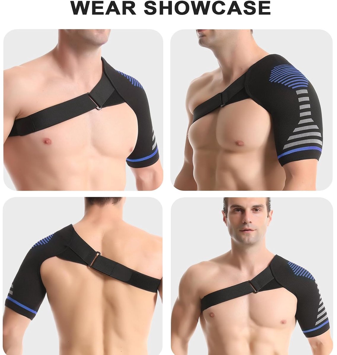 Schouderbrace Voor Mannen en Vrouwen - Verstelbare Schoudercompressiemouw Voor Verlichting van Pijn, Gewrichtsontwrichting en Blessures (Blauw, L/XL)
