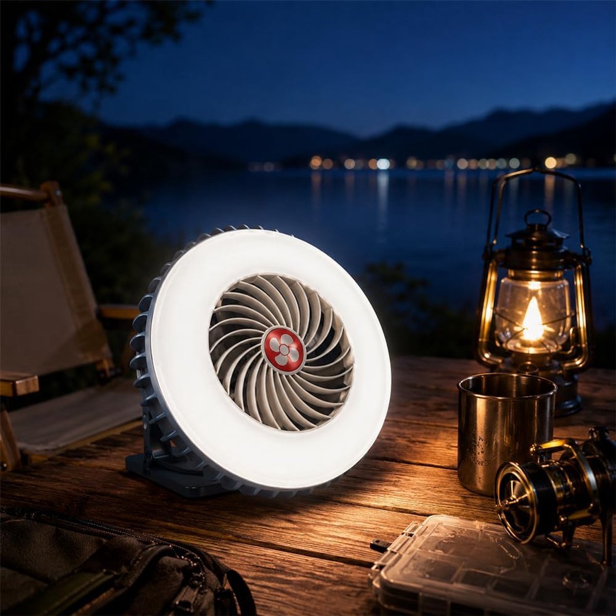 LED campinglamp met ventilator, USB oplaadbare campingventilator met licht, magnetische tentlamp voor outdoor camping, campingaccessoires voor wandelen, vissen, strand, caravan, camper, auto