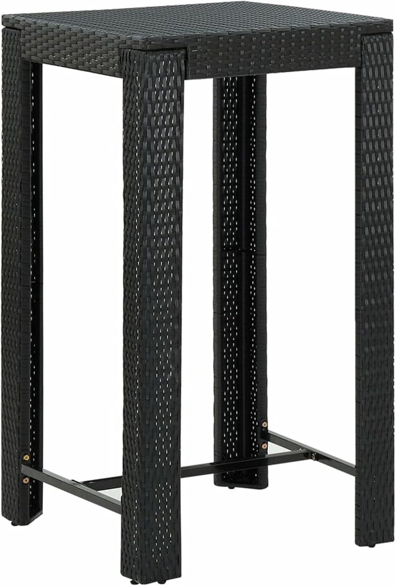 Tuinbartafel, rotantafel, eettafel, bijzettafel, theetafel, balkontafel, terrastafel, koffietafel, tuinmeubelen, terrasmeubel, zwart, 60,5 x 60,5 x 110,5 cm, polyrotan