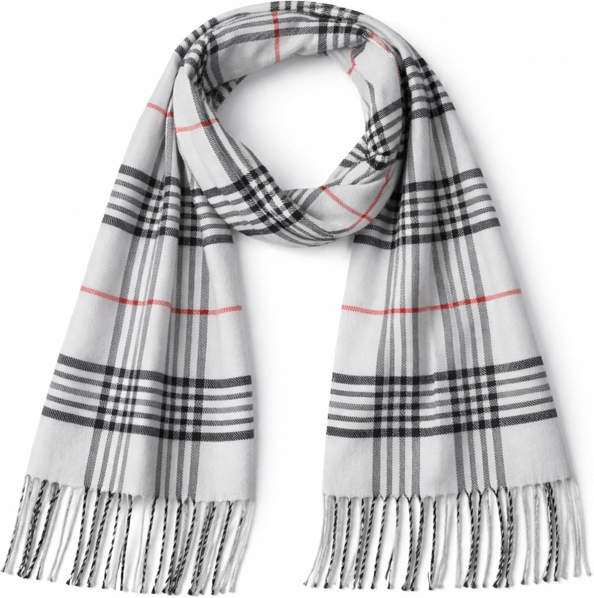 Premium geruite sjaal voor dames en heren, voelt aan als kasjmier, zachte franjes, wintersjaal, 180 x 32 cm, klassieke tartan sjaal, elegante uniseks sjaal