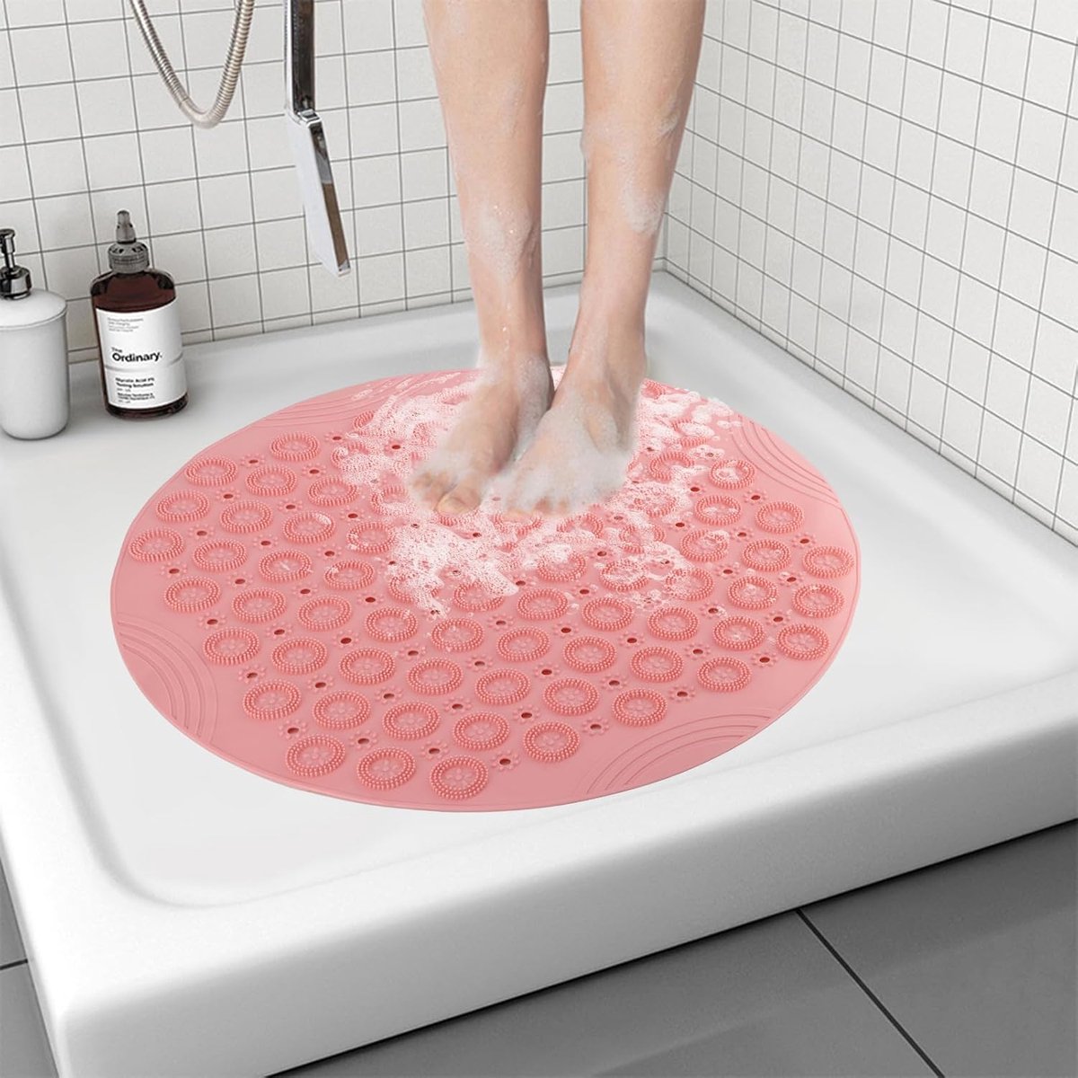ronde badmat, PVC badmat, antibacteriële badmat, antislip douchematten met zuignappen en afvoergaten, machinewasbaar voor badkamer badkuip toilet