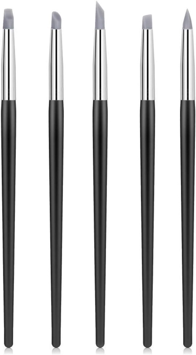 Kwast, set van 5 flexibele kleisnijpen, siliconen penselen voor modelleren, siliconen opzetstuk, doe-het-zelf modelleergereedschap voor graveren, schilderen, manicure