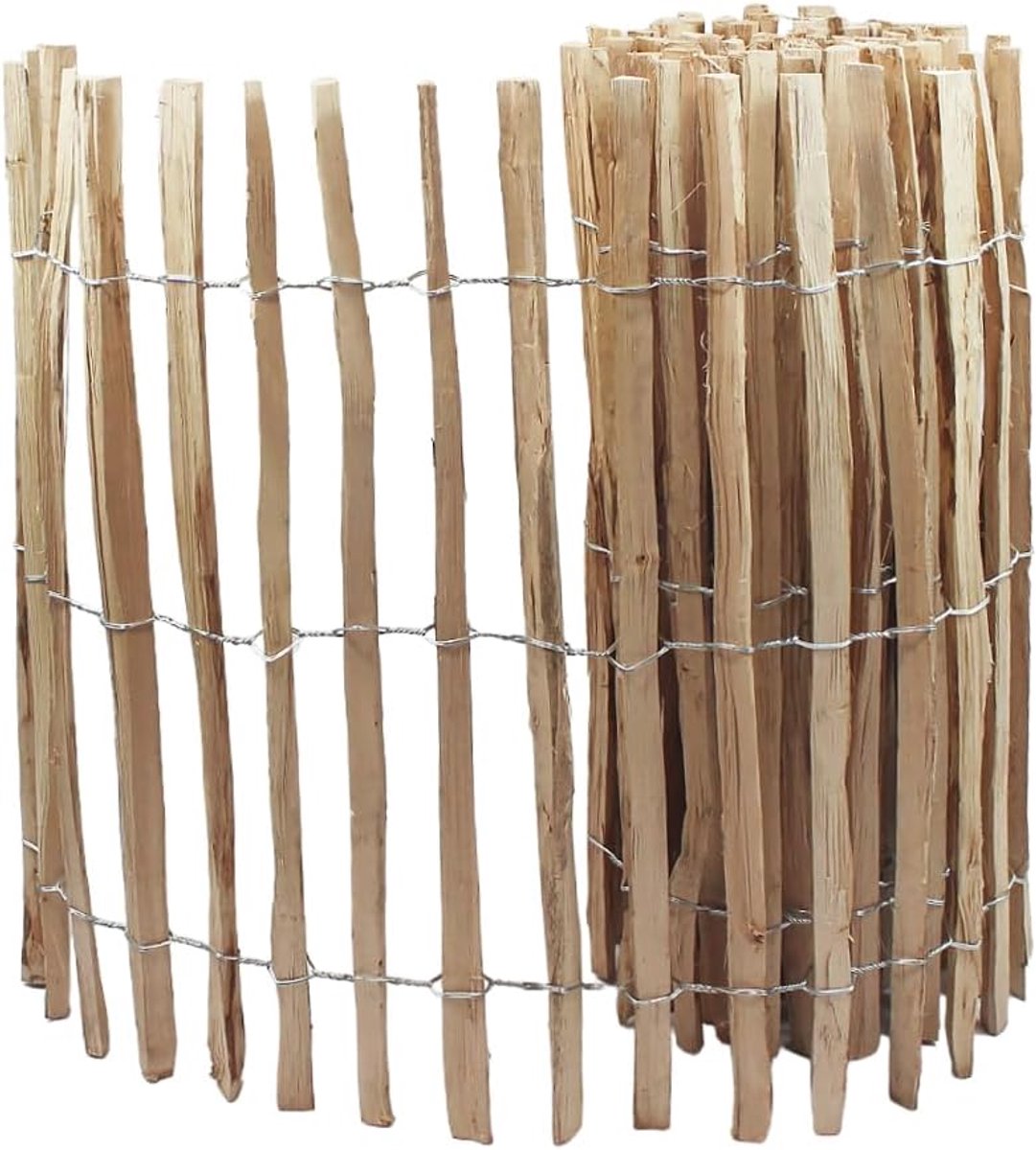 Houten schutting op rol, 100 cm x 5 m, natuurlijk tuinhek met gegalvaniseerde draad, 3-4 cm afstand, rustieke rand voor bedden, vijvers en paddocks