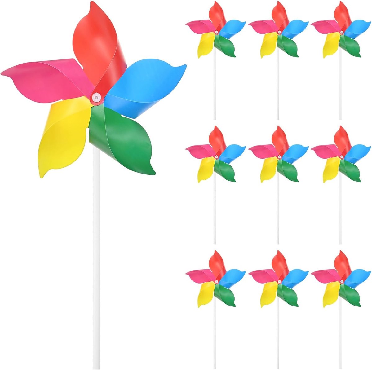 Set van 10 vijfbladige regenboog-pinwheels van 9,4 inch kunststof windmolen, bloemenmolen voor buiten, feestdecoraties/tuin/tuin, speelgoed windspinners [veelkleurig]