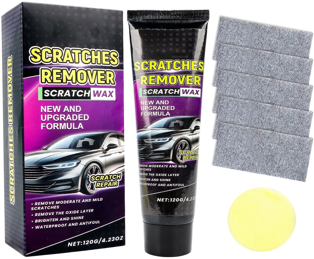 2025 Nano doek auto krasverwijderaar, 120 g autolak reparatie polijstpasta, polijstwas met nano-doek en sponsbal, krassen reparatieset voor voertuigen, auto krasverwijdering