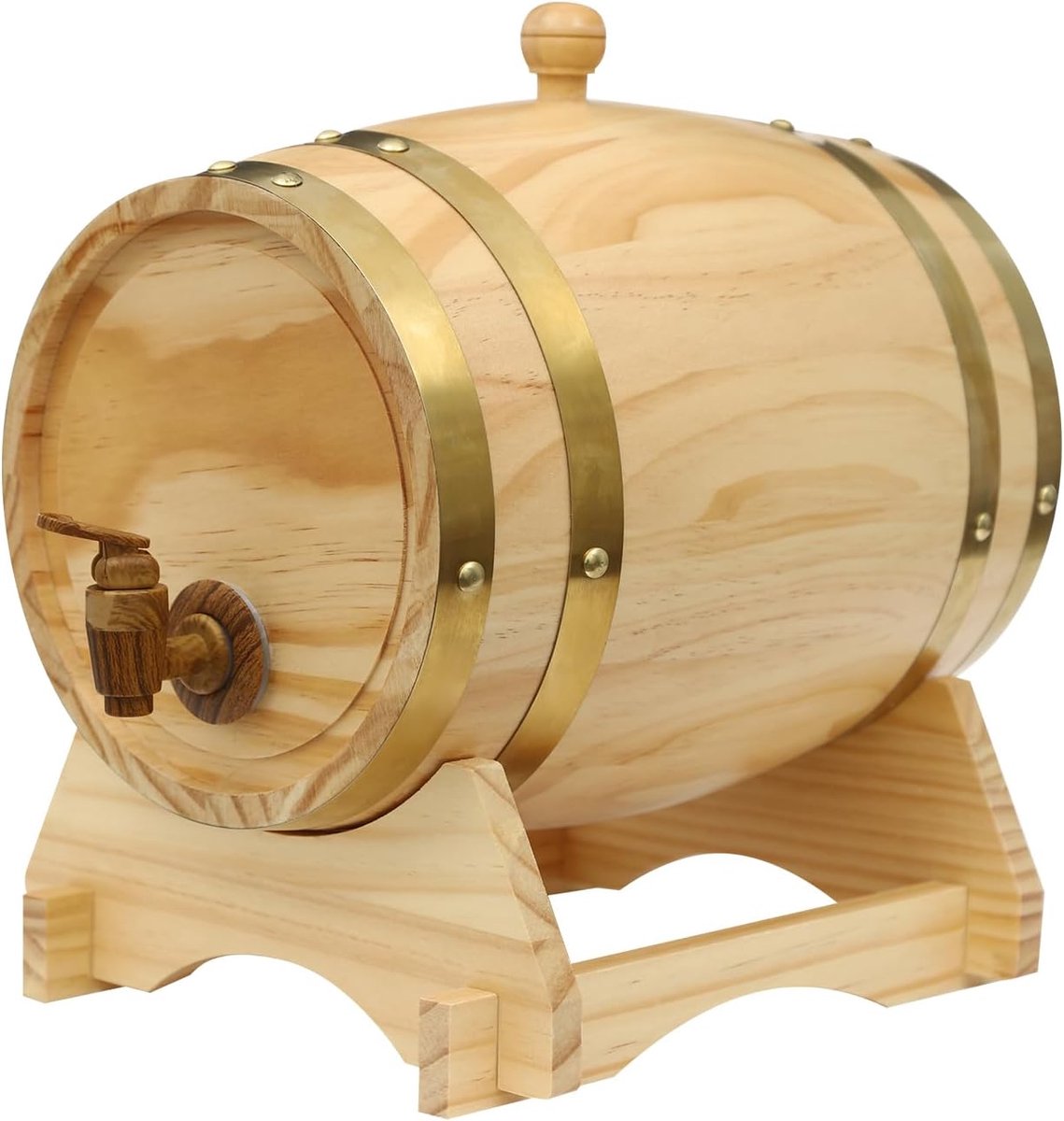 Wijnvat van grenenhout, 3/5 liter, met standaard en tapkraan, Log Color houten vat, whiskyvat, kruis, geschikt voor het bewaren van whisky, rum, brandy, tequila, wijn, bier enz. (5 L)