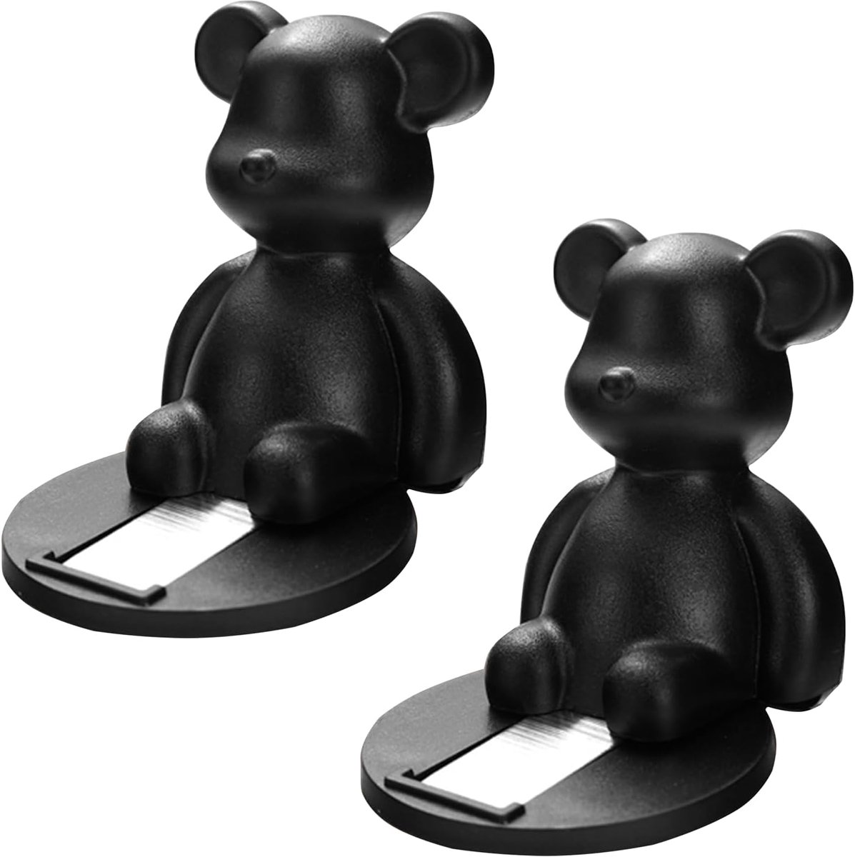2 stuks magnetische deurstopper zelfklevende cartoon beer vorm, deurstops met sterke magneet, robuuste deurhouder, deurstopper zonder boren nodig, breed scala aan toepassingen (zwart