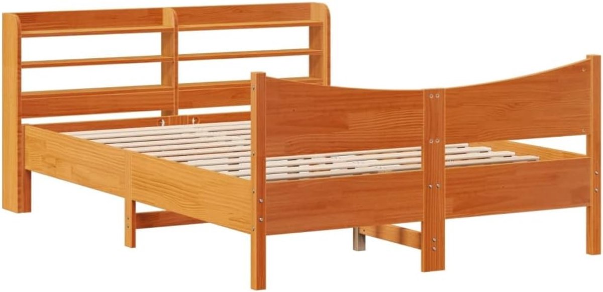 120 x 200 cm, massief grenenhout, hoofdeinde met legplanken