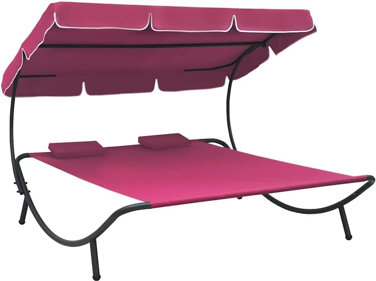 Zonneligstoel voor 2 personen met groot zonnedak en 2 kussens, Oxford-weefsel, gepoedercoat stalen frame, waterafstotend polyester, voor tuin, terras, strand