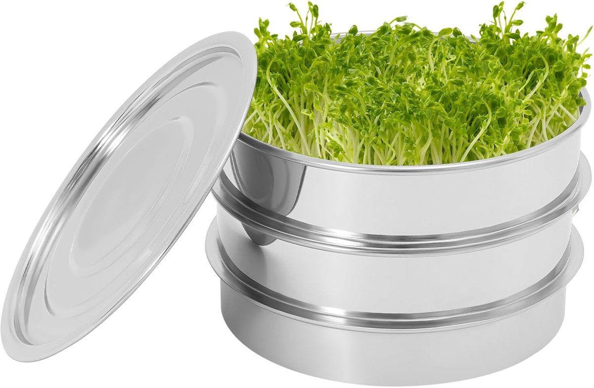 Kweekschaal met 2 verdiepingen tellende zaden met net voorkomt de stapelbare zaaigoed-kiemset van roestvrij staal voor planten van verschillende soorten zaden.