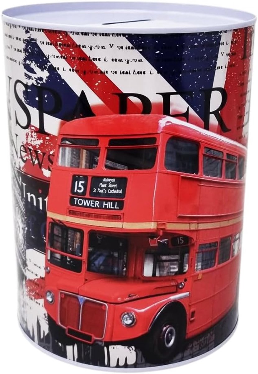 Spaarpot design Londen karakteristieke elementen van de stad en monumenten Big Ben Victoria Tower Gardens van metaal blik niet te openen 16 x 13 cm