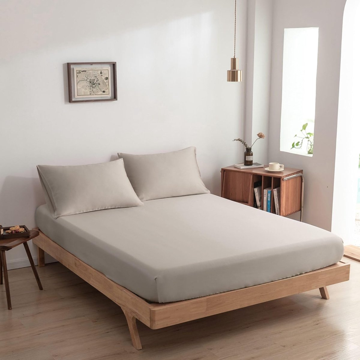 Hoeslaken voor Matrassen tot 35 cm - 80x200 cm - Soft Taupe - 100% Biologisch Bamboe - 400 TC - Hypoallergeen