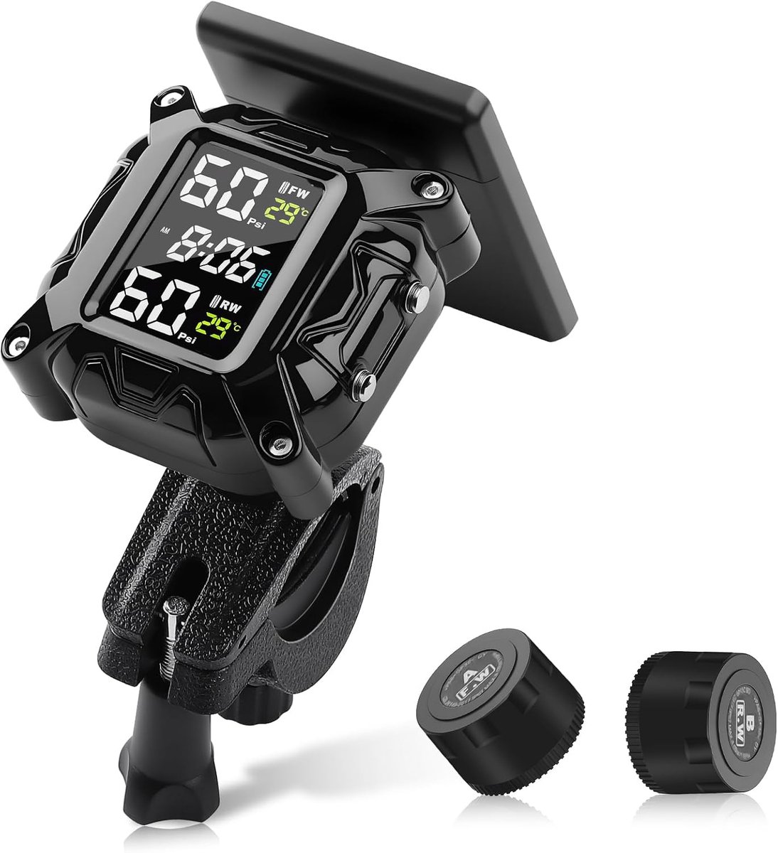 Bandenspanningsbewakingssysteem, draadloze bandenspanningssensor, 5 alarmmodi, magnetisch USB/zonne-opladen, IP67 waterdicht ontwerp, met 2 externe sensoren LCD-scherm