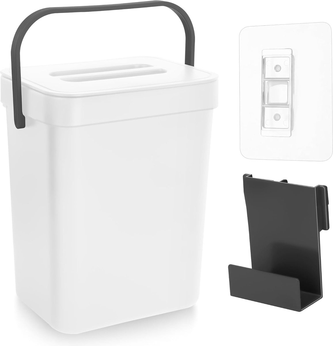 Compostemmer voor de keuken, kleine hangende vuilnisemmer met deksel, 3 l, bio-afvalemmer voor de keuken (wit)