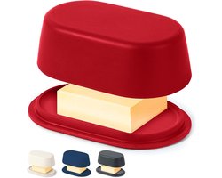 Grote Rode Botervloot met Deksel voor Aanrecht - Moderne kunststof Donkergrijze boterpot - Boterhoudercontainer Perfect voor grote Europese stijlboter zoals Kerrygold Butter Dish