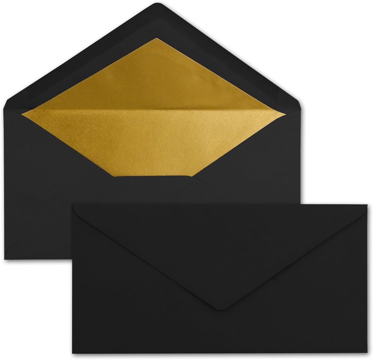25 enveloppen DIN lang - zwart met goud-metallic voering - 110 x 220 mm - nat lijmen - feestelijke enveloppen voor Kerstmis