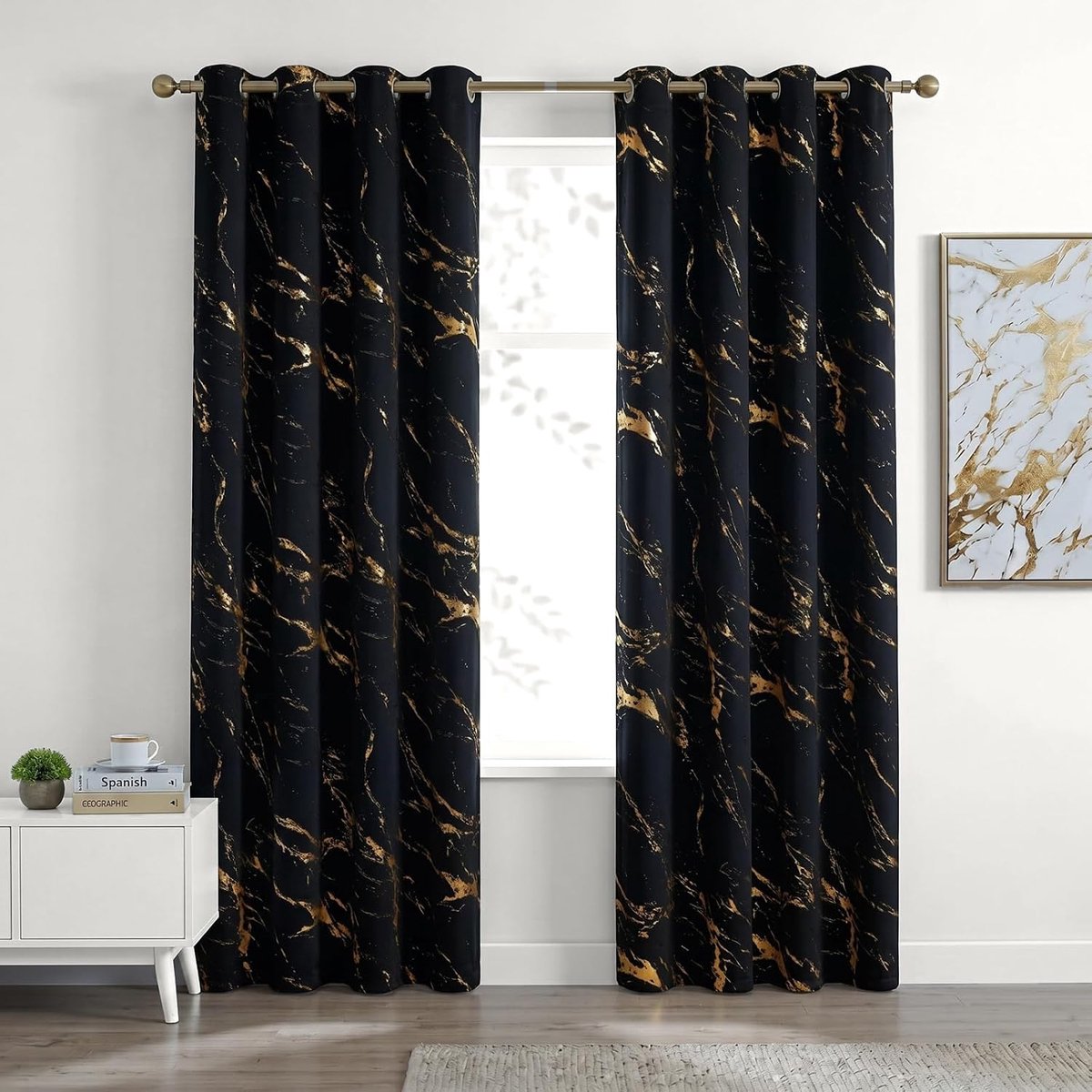 Verduisteringsgordijnen, goud-marmer, H 160 cm, 95%