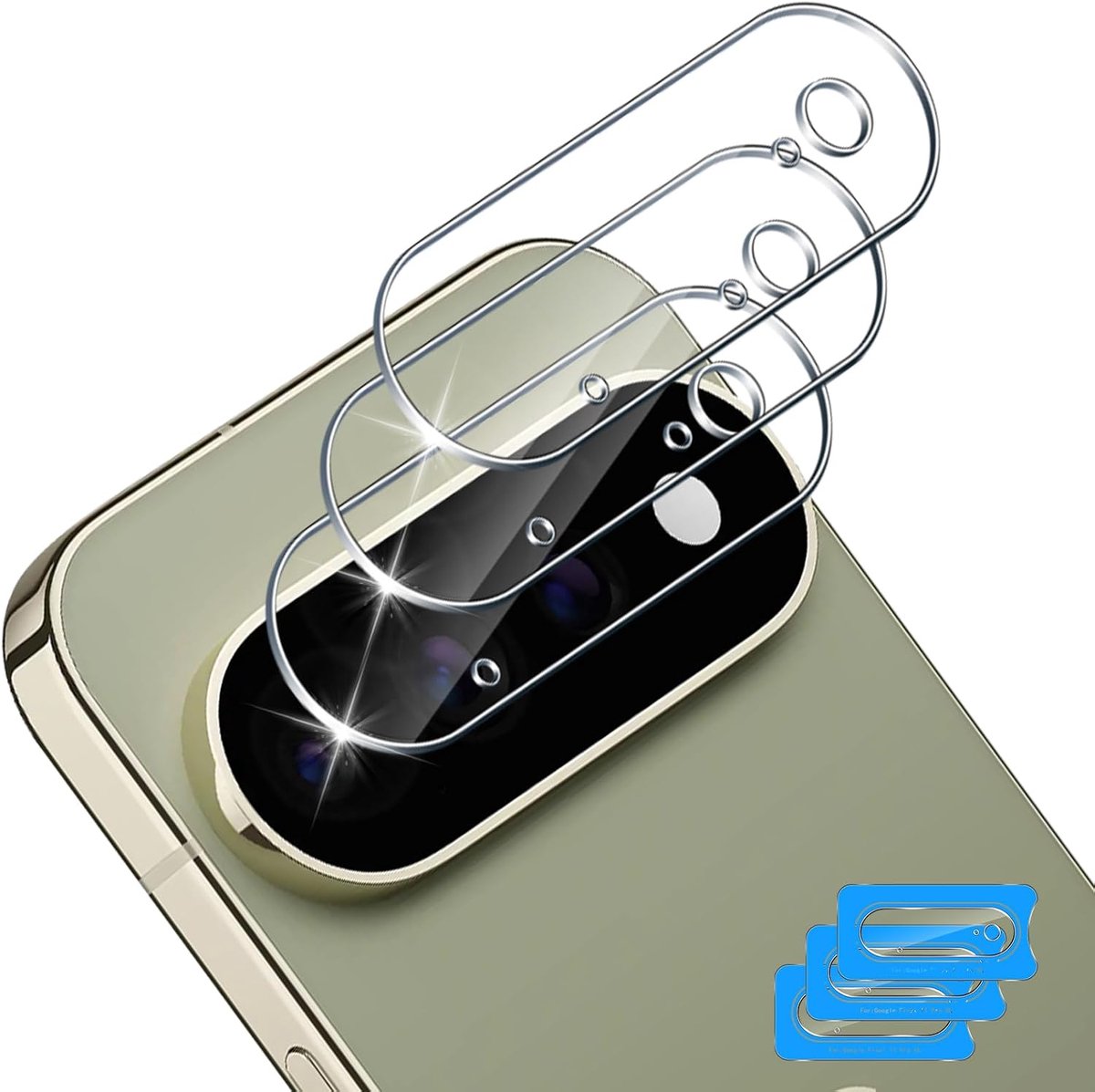 3 stuks camerabescherming beschermfolie voor Google Pixel 11 Pro XL voor pantserglas, 9H hardheid, krasbestendig, camerabescherming glas met positioneringshulp voor installatie, ultrahelder