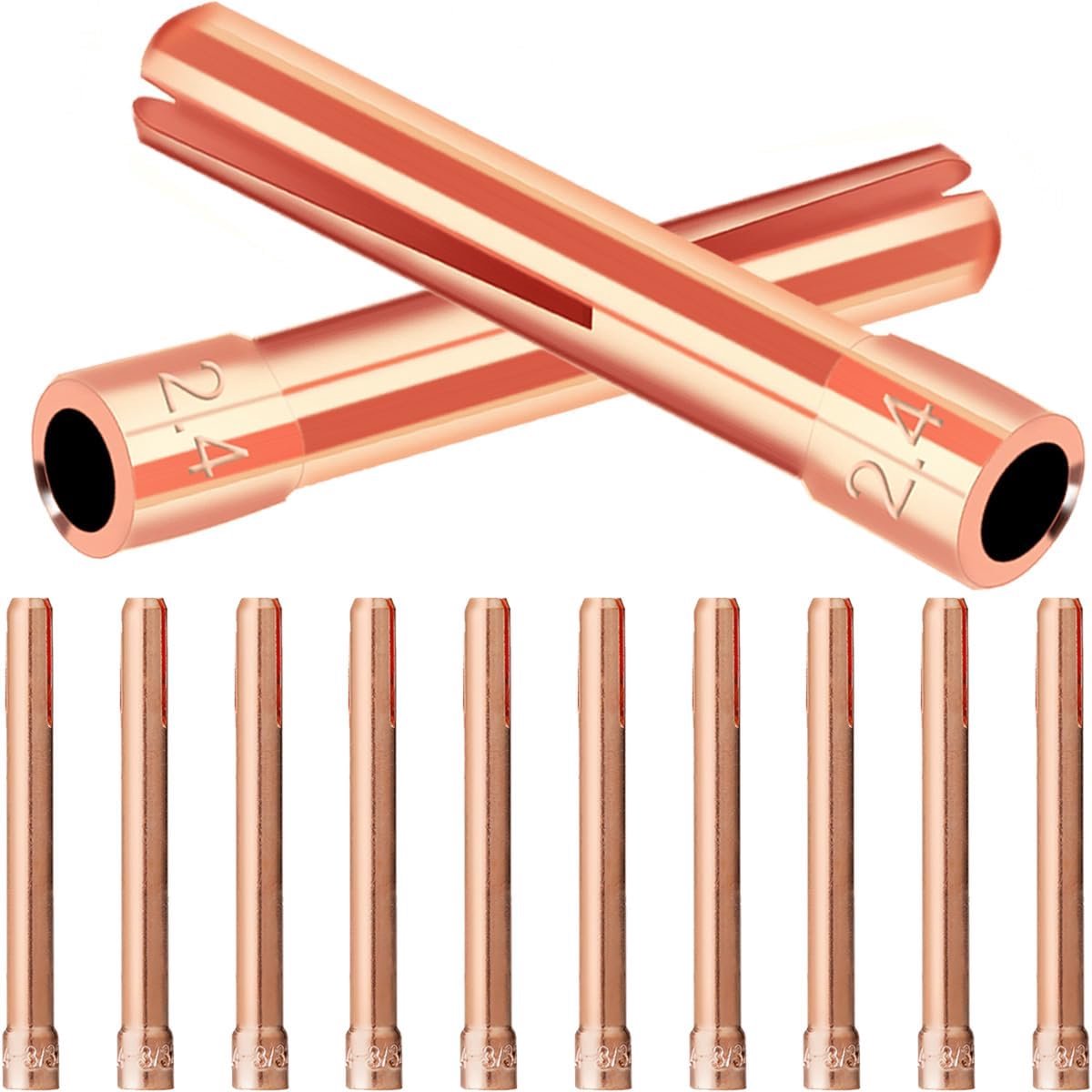 10N24 for TIG Collet Tips Kit for TIG WP-17 WP-18 WP-26 Welding Torch Accessories, 2.4mm 3/32" Tungsten Electrode Collet Welder Gun Consumables Red Copper Spare Parts (12 Pcs)