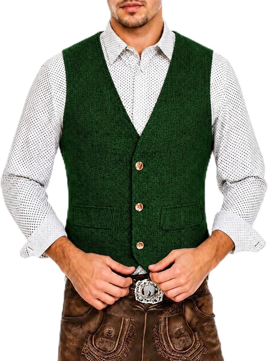 Elegant vest in Oktoberfest-stijl met visgraatpatroon voor formele en informele gelegenheden