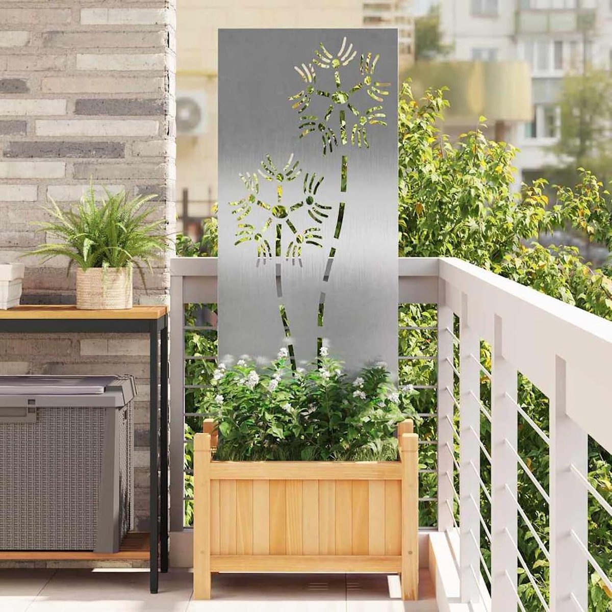 Decoratief paneel, 876284, roestvrijstalen paneel, inkijkbescherming, weerbestendige metalen panelen voor tuin, terras, zwembadrand, zilverkleurig, 50 x 140 cm