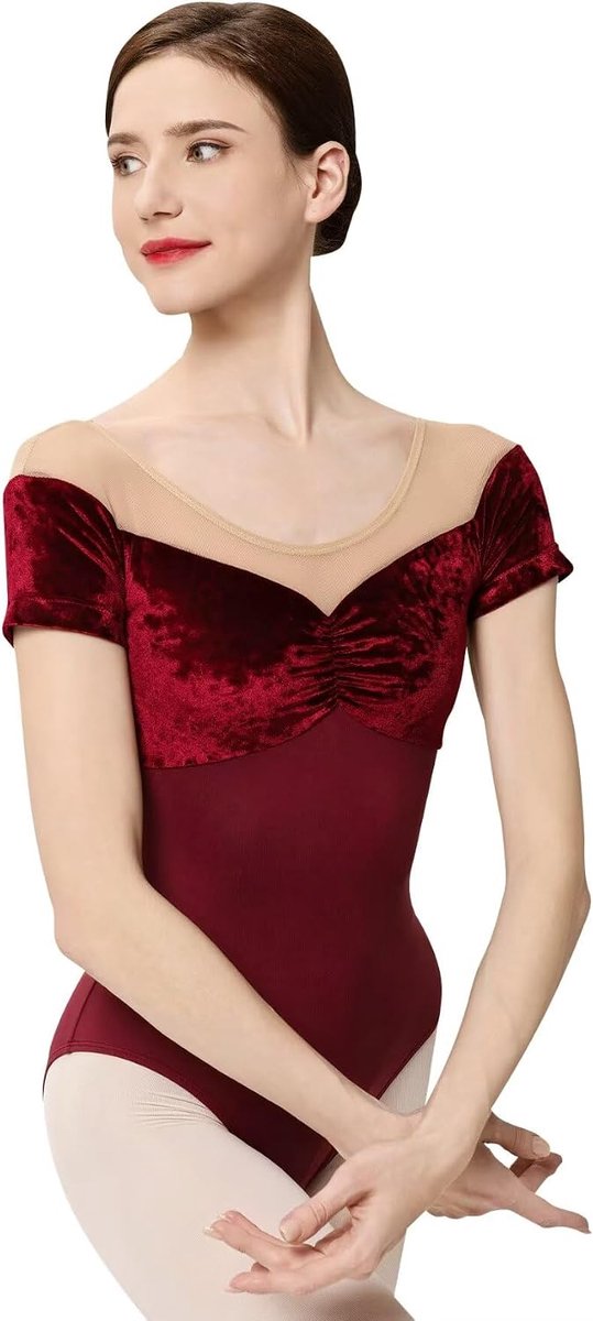 Balletpakje voor dames, korte mouwen, ballet, dans, fluwelen turnpakje voor volwassenen
