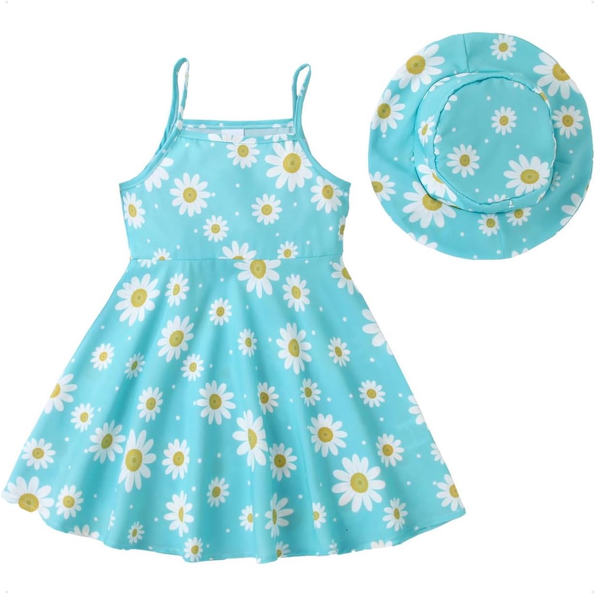 jurk voor meisjes, madeliefjes, jurk + muts, 2-delige set, bloemenjurk voor meisjes, kleding voor lente en zomer, voor 0-3 jaar (groen/roze)