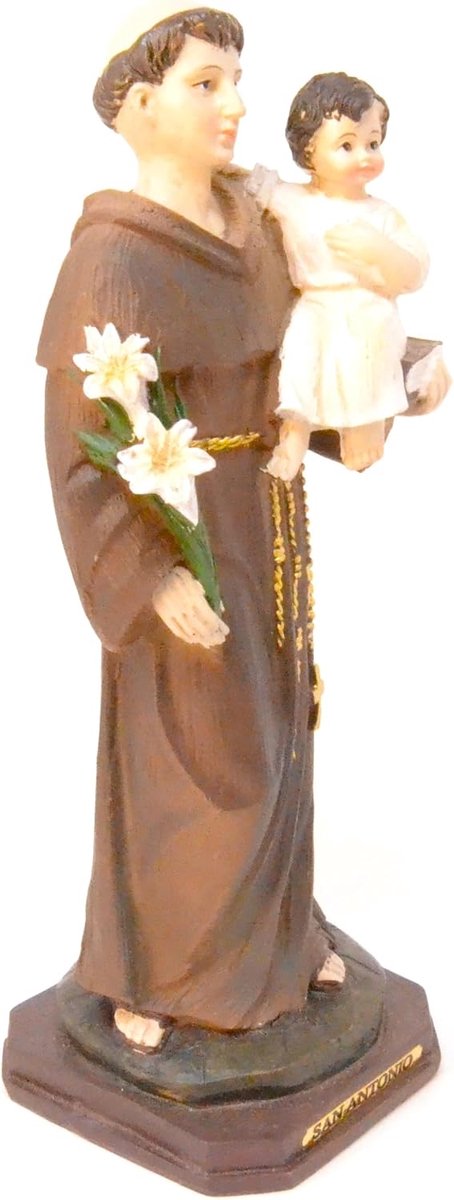 Mk2 Religieus standbeeld van Sint Antonius, figuur van bruine hars met sokkel, 21 cm, gedachtehandwerk voor thuis