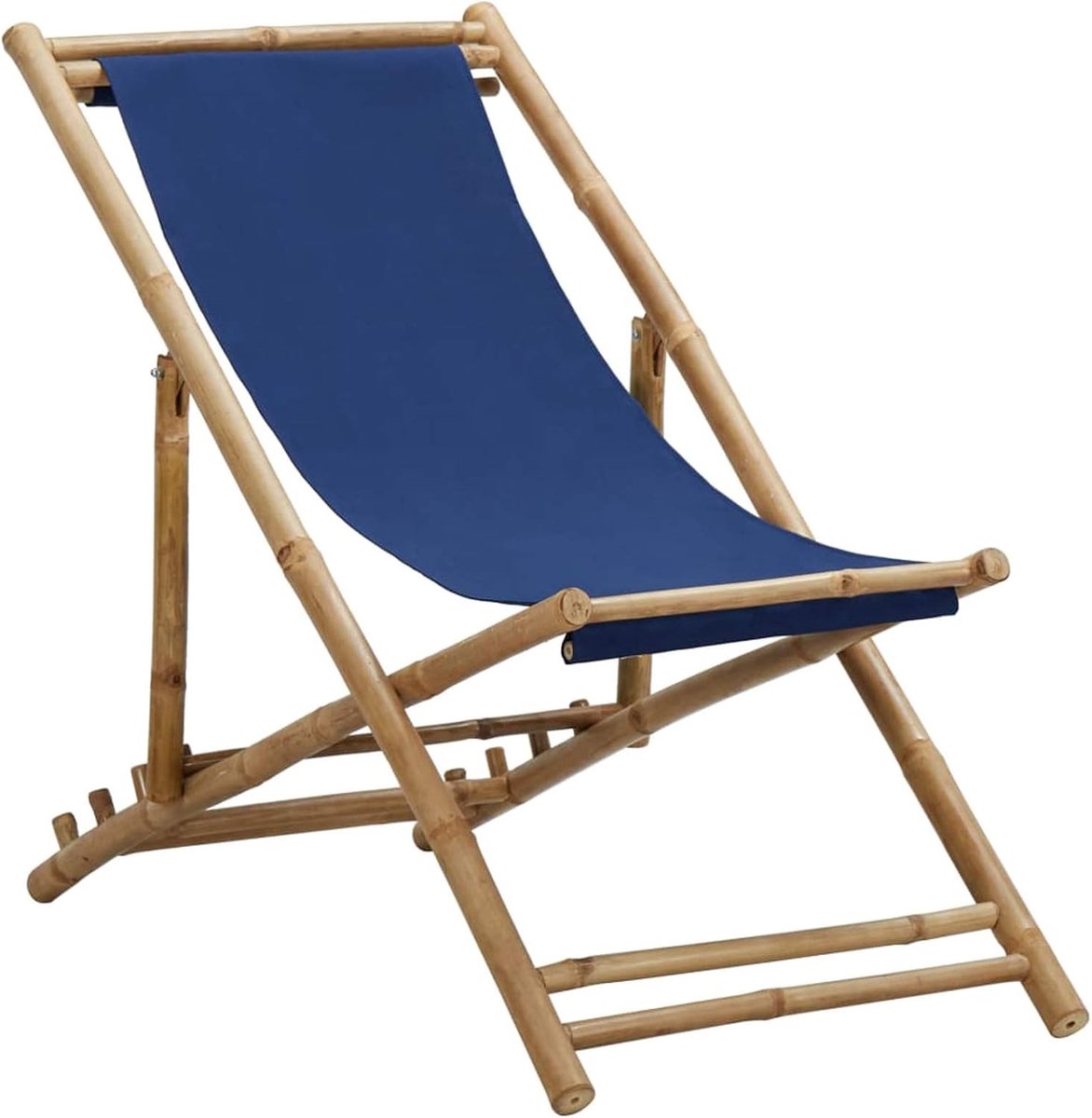 Ligstoel, inklapbaar, ligstoel, relaxstoel, strandstoel, klapstoel, bamboe, marineblauw