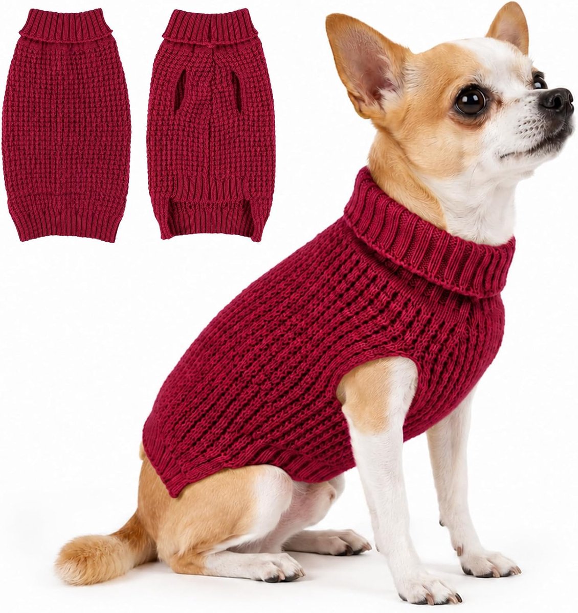 Gebreide Trui voor Kleine Hond of Kat, Warme Coltrui Huisdier Trui Zachte Rekbare Pullover Puppykleding Mouwloos Winter Kittens Vest