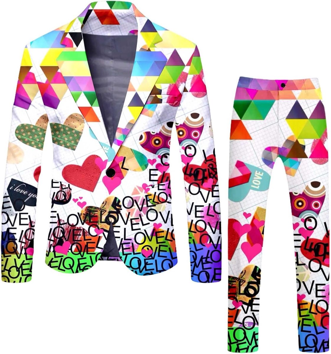 Valentijnsdagkostuum voor heren, tweedelig, roze, bedrukt, jas, broek, bovendeel en onderdeel, tweedelige set