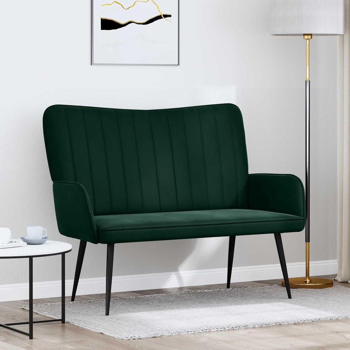 Donkergroen, 115 x 61 x 87 cm, fluweel, relaxbank met stevig metalen frame, modern design voor woonkamer en slaapkamer, onderhoudsvriendelijke overtrek