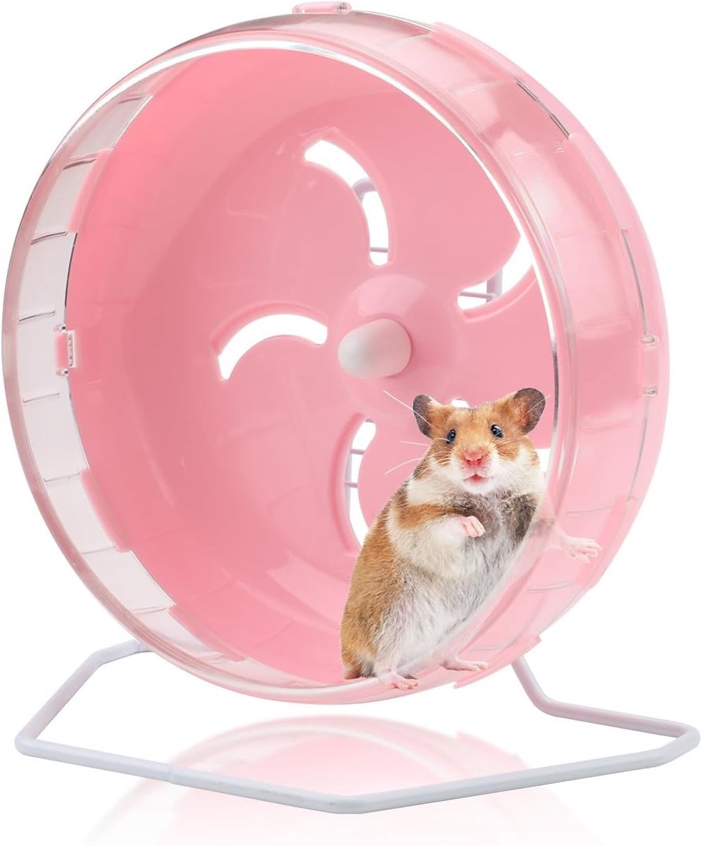 8,4 inch stil hamsterwiel met in hoogte verstelbare standaard, stille draaiende hamster oefenwielen, kleine dieren chinchilla loopspeelgoed kooi accessoires voor gerbils muizen ratten (roze)